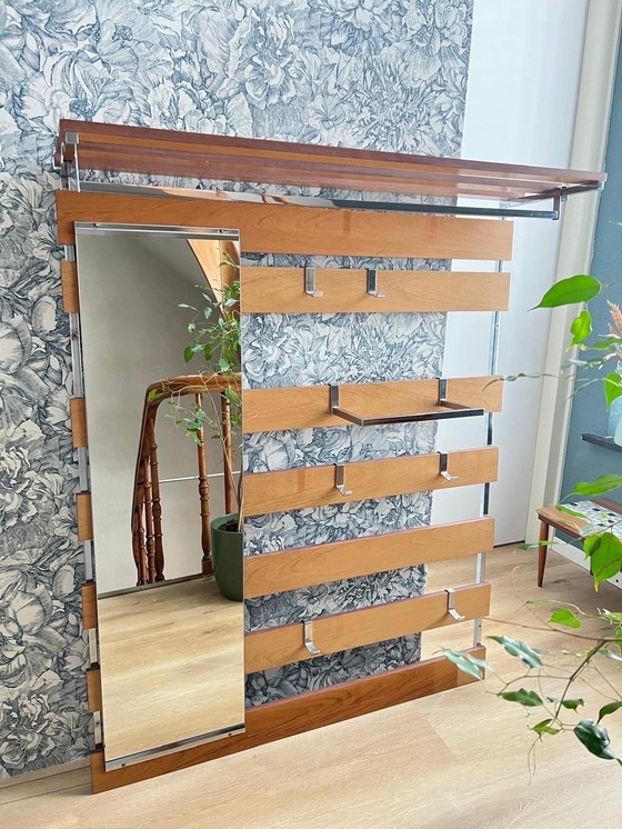 Image 1 of 1970s Wardrobe Coat Rack Wood and Chrome