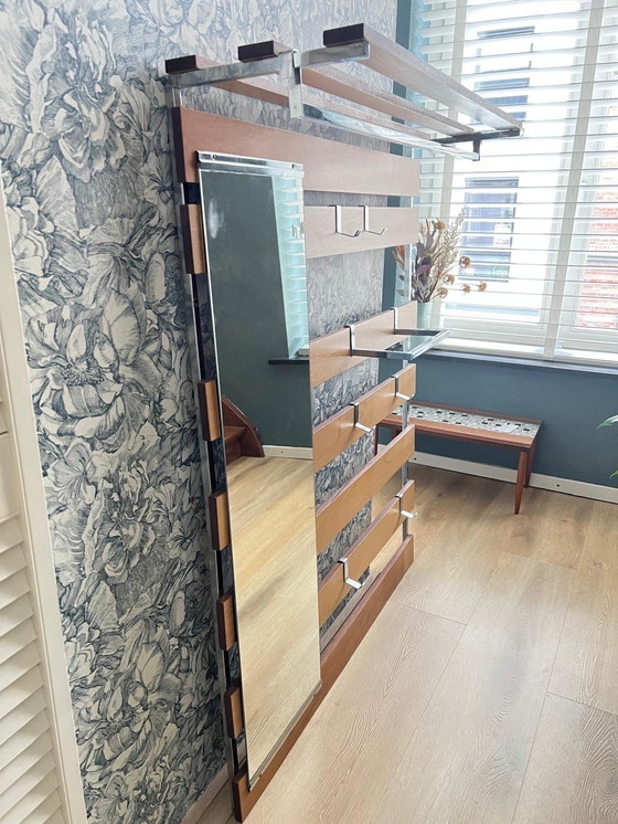 Image 1 of 1970s Wardrobe Coat Rack Wood and Chrome