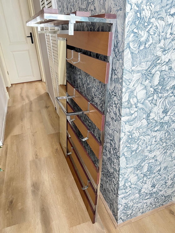 Image 1 of 1970s Wardrobe Coat Rack Wood and Chrome