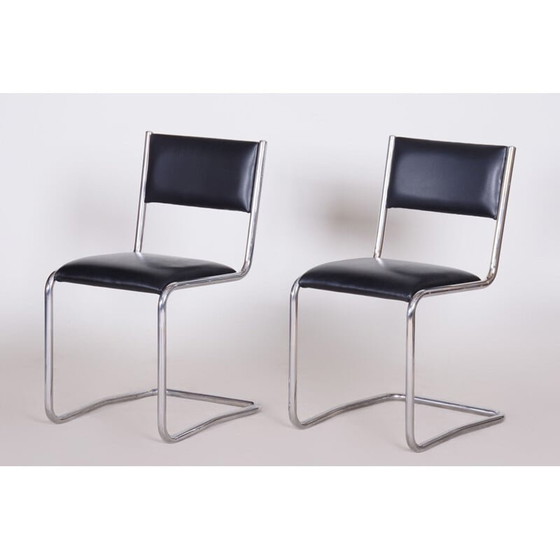 Image 1 of Coppia di sedie Bauhaus vintage in pelle nera, anni '30