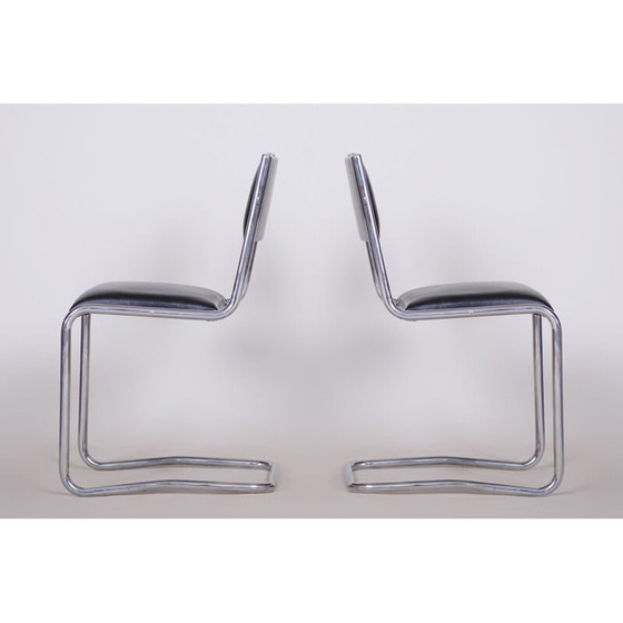 Image 1 of Coppia di sedie Bauhaus vintage in pelle nera, anni '30