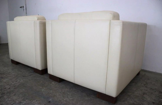 Image 1 of 2X Two Beautiful Brühl Armchairs In Cream/Beige Leather Armchairs