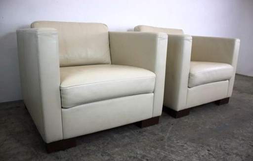 2X Two Beautiful Brühl Armchairs In Cream/Beige Leather Armchairs