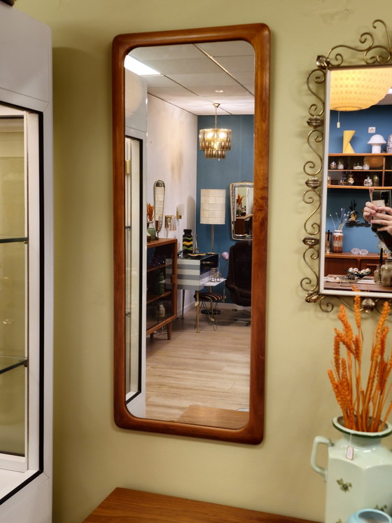 Image 1 of Vintage Teak Oblong Mirror Wall Mirror Wood Mirror