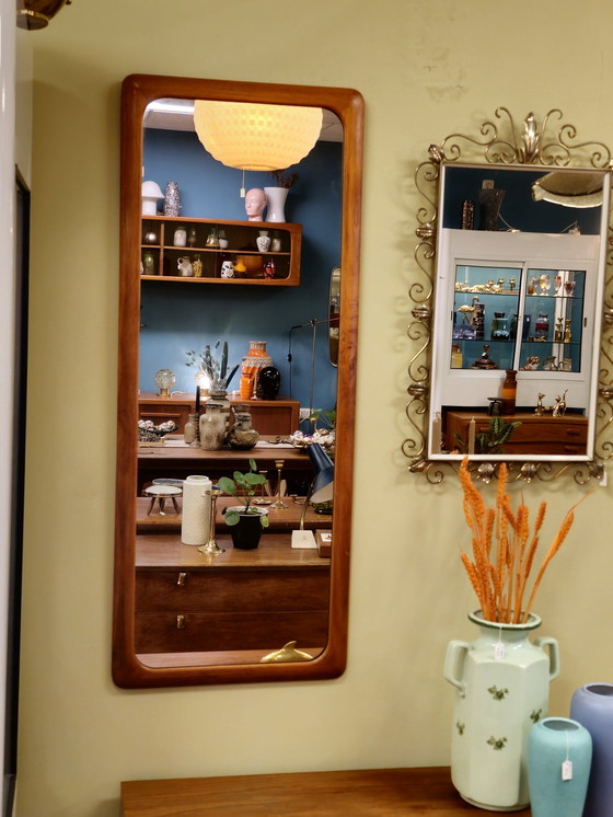 Image 1 of Vintage Teak Oblong Mirror Wall Mirror Wood Mirror