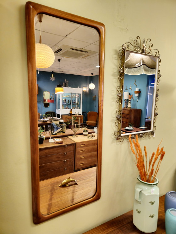 Image 1 of Vintage Teak Oblong Mirror Wall Mirror Wood Mirror
