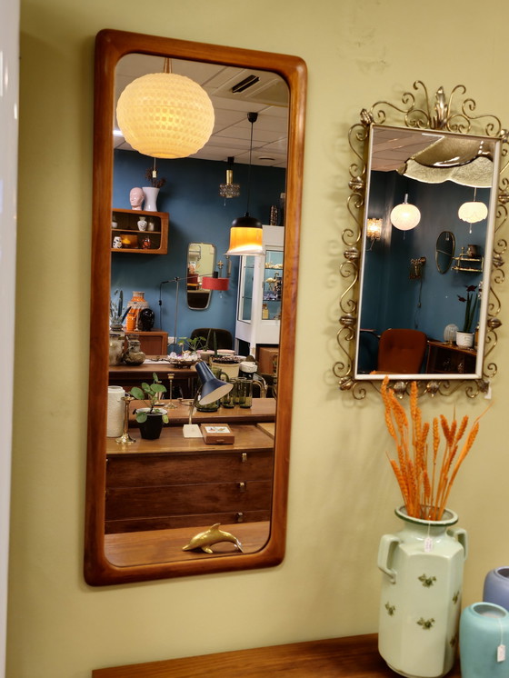 Image 1 of Vintage Teak Oblong Mirror Wall Mirror Wood Mirror