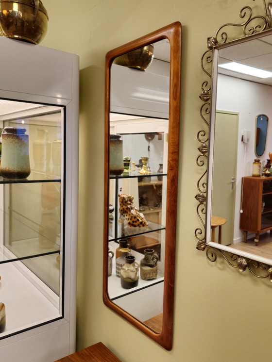 Image 1 of Vintage Teak Oblong Mirror Wall Mirror Wood Mirror