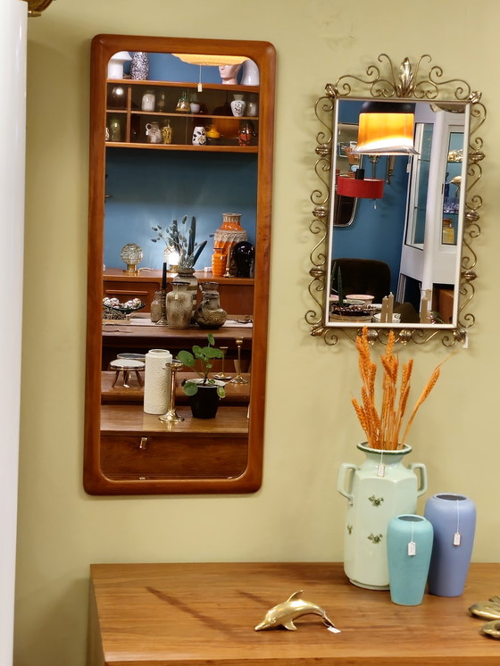 Image 1 of Vintage Teak Oblong Mirror Wall Mirror Wood Mirror