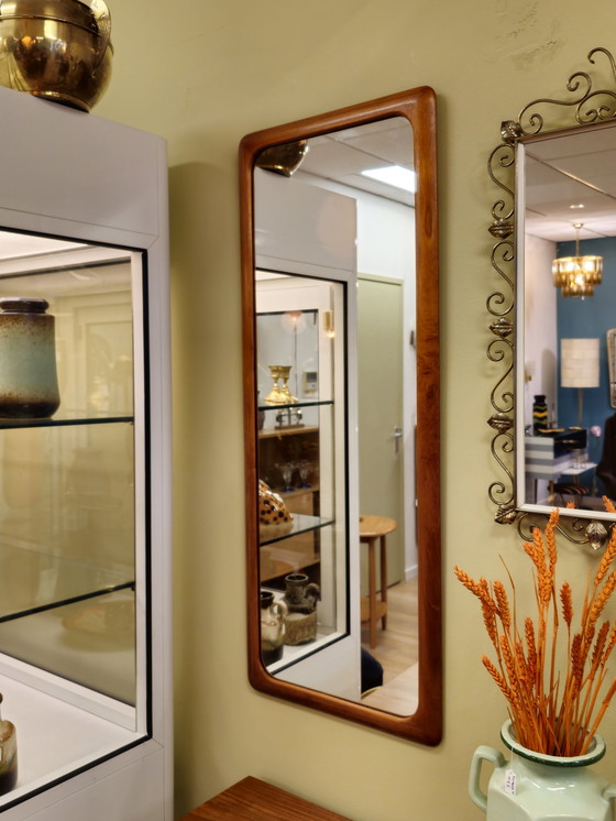 Image 1 of Vintage Teak Oblong Mirror Wall Mirror Wood Mirror