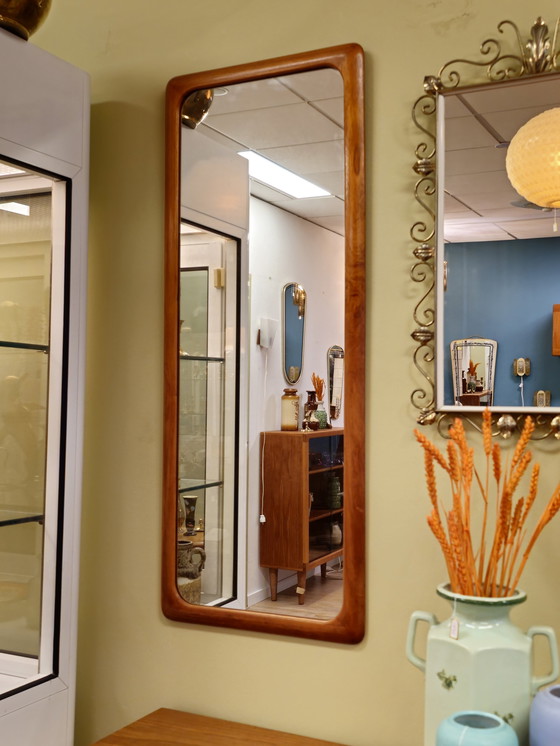 Image 1 of Vintage Teak Oblong Mirror Wall Mirror Wood Mirror