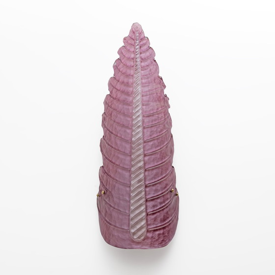 Image 1 of Pair Of Mid-Century Modern Murano Glass Amethyst Pink Big Leafs Sconces