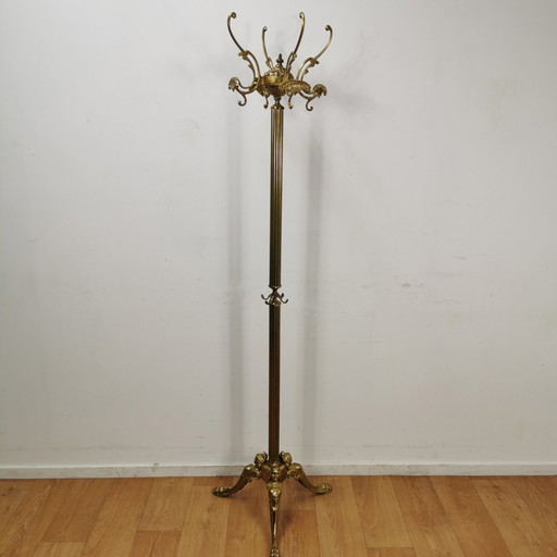 Brass Rococo Standing Coat Rack Hollywood Regency Hall Tree 01