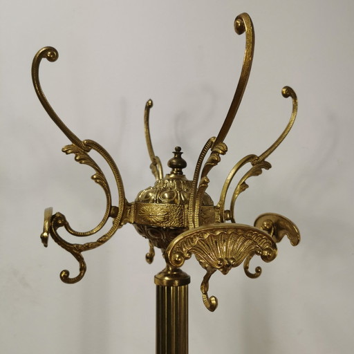 Brass Rococo Standing Coat Rack Hollywood Regency Hall Tree 01