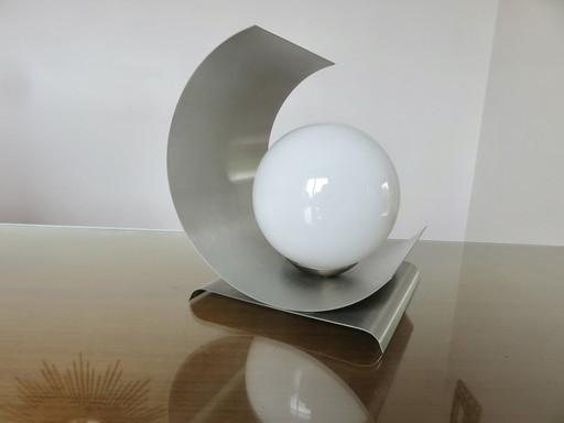 Stainless Steel And Opaline Lamp, France, 1970