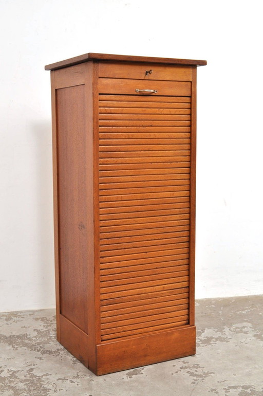 Vintage Oak Rolling Door Cabinet / Filing Cabinet 1930s