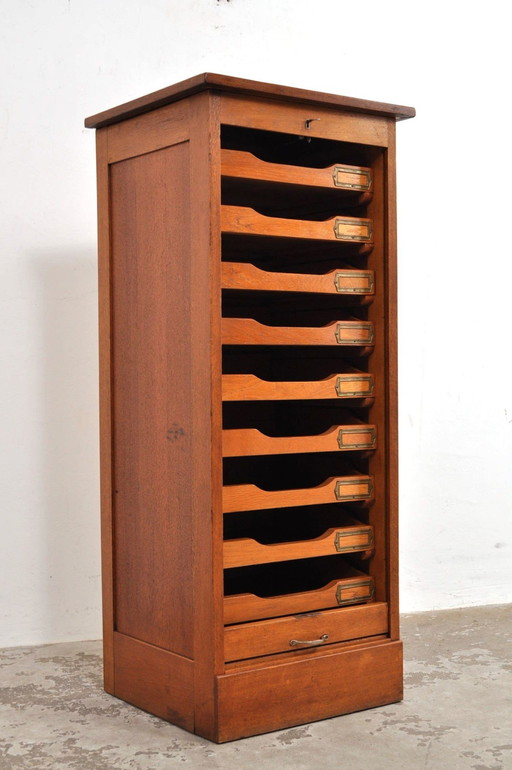 Vintage Oak Rolling Door Cabinet / Filing Cabinet 1930s