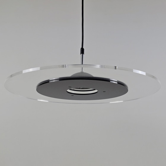 Image 1 of Rare 1980S Vintage Postmodern Harco Loor Design Ufo Pendant Lamp.