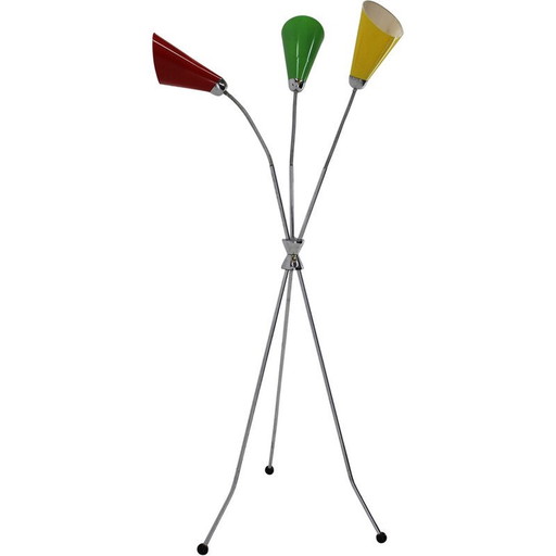 Vintage chrome plated tripod floor lamp, Czechoslovakia 1960s