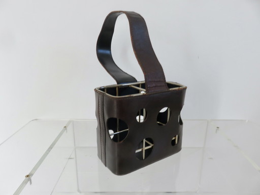 Leather Bottle Holder Attributed To Jacques Adnet For Les Cognacs J&F Martell