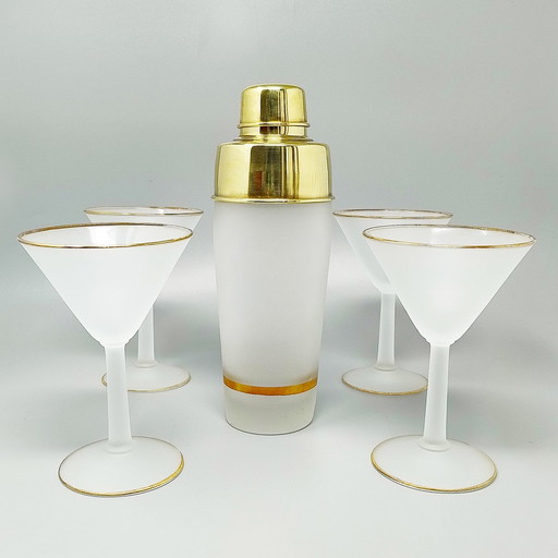 1960S Stunning Cocktail Shaker Set With Four Glasses. Made In Italy