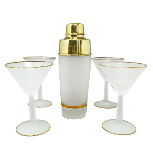 1960S Stunning Cocktail Shaker Set With Four Glasses. Made In Italy