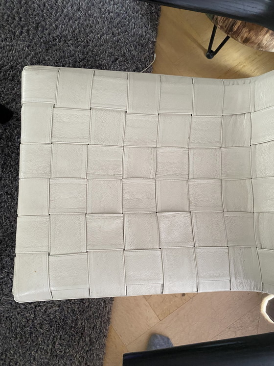 Image 1 of Fauteuil et pouf Minotti Pasmore en cuir pelleté blanc