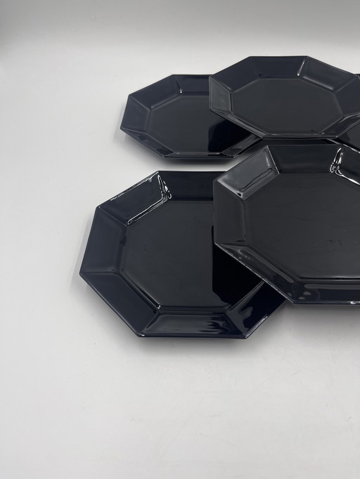 Set Of 6 Arcoroc Black Dessert Plates