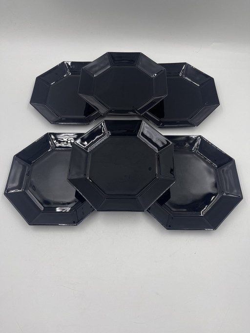 Set Of 6 Arcoroc Black Dessert Plates