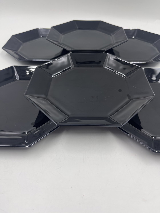 Image 1 of Set Of 6 Arcoroc Black Dessert Plates