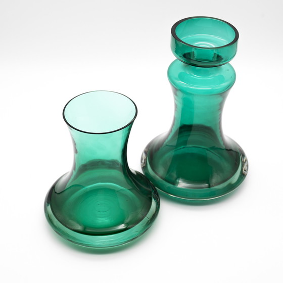 Image 1 of Kristallglaswerk Hirschberg Crystal Glass Vase Duo Retro Space-age Pop-art Green