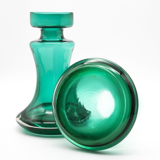 Image 1 of Kristallglaswerk Hirschberg Crystal Glass Vase Duo Retro Space-age Pop-art Green