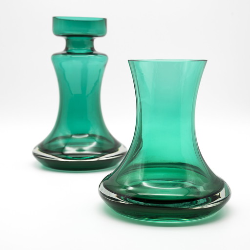 Kristallglaswerk Hirschberg Crystal Glass Vase Duo Retro Space-age Pop-art Green