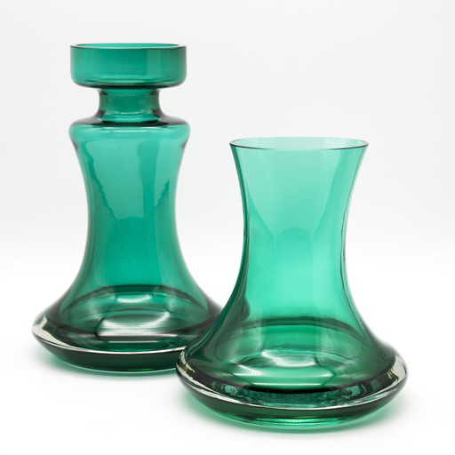 Kristallglaswerk Hirschberg Crystal Glass Vase Duo Retro Space-age Pop-art Green