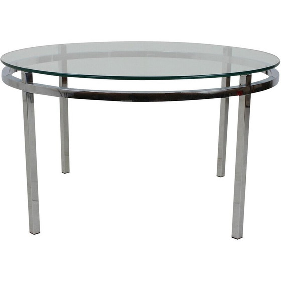 Image 1 of Vintage round conference table in chrome and glass, Italy 1970s