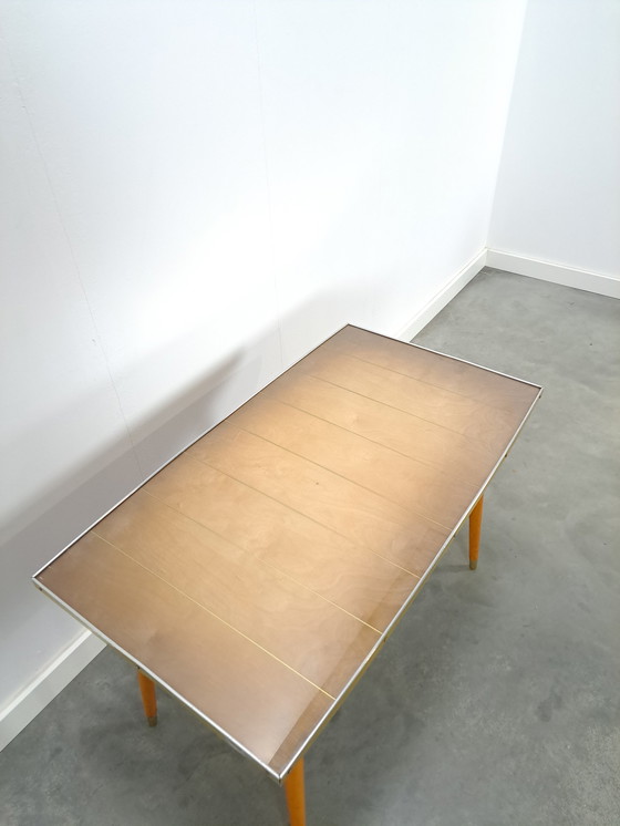 Image 1 of Coffee table wood with glass top vintage coffee table