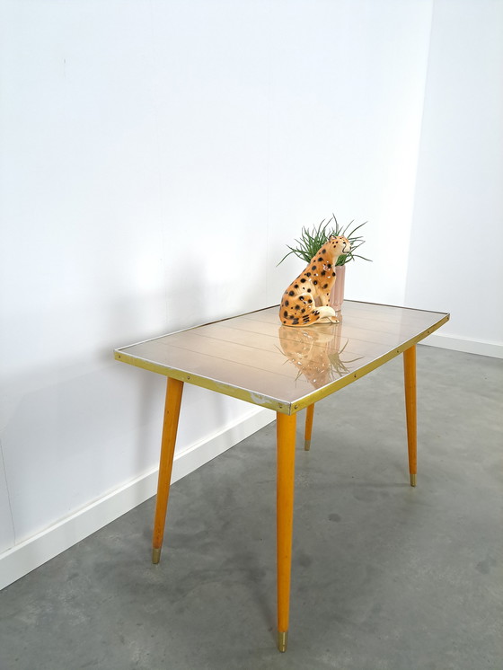 Image 1 of Coffee table wood with glass top vintage coffee table