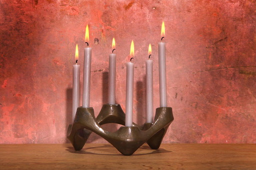 Michael Harjes Midcentury Brutalist Sculpture Bronze Candleholder