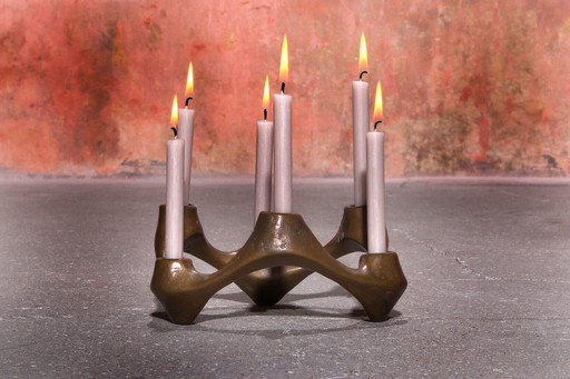 Michael Harjes Midcentury Brutalist Sculpture Bronze Candleholder