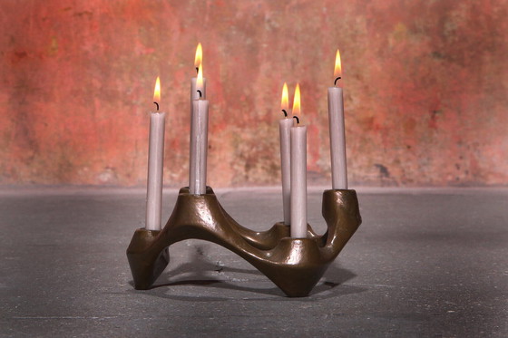 Image 1 of Michael Harjes Midcentury Brutalist Sculpture Bronze Candleholder