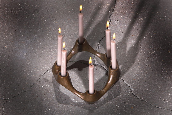 Image 1 of Michael Harjes Midcentury Brutalist Sculpture Bronze Candleholder