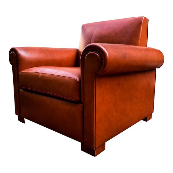 Image 1 of Vintage Beech & Leather Lounge Chair, Italian 1970s