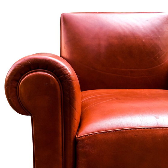 Image 1 of Vintage Beech & Leather Lounge Chair, Italian 1970s