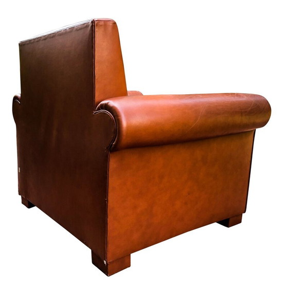 Image 1 of Vintage Beech & Leather Lounge Chair, Italian 1970s