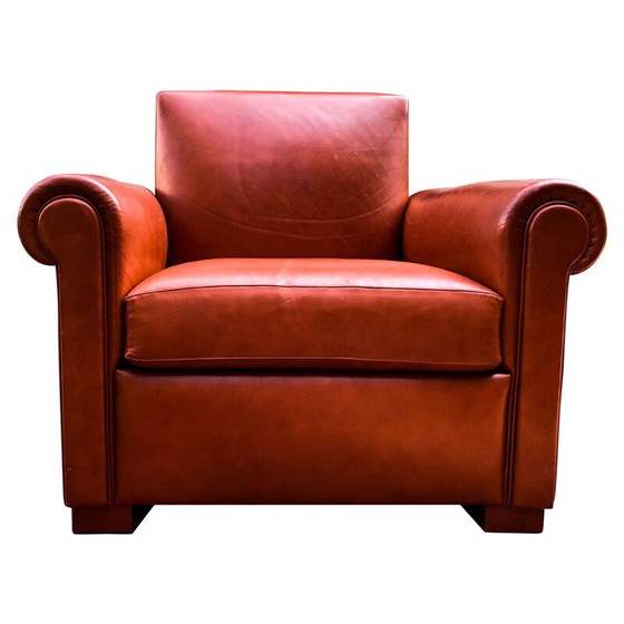 Image 1 of Vintage Beech & Leather Lounge Chair, Italian 1970s