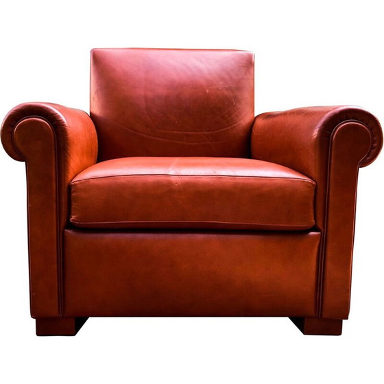 Image 1 of Vintage Beech & Leather Lounge Chair, Italian 1970s