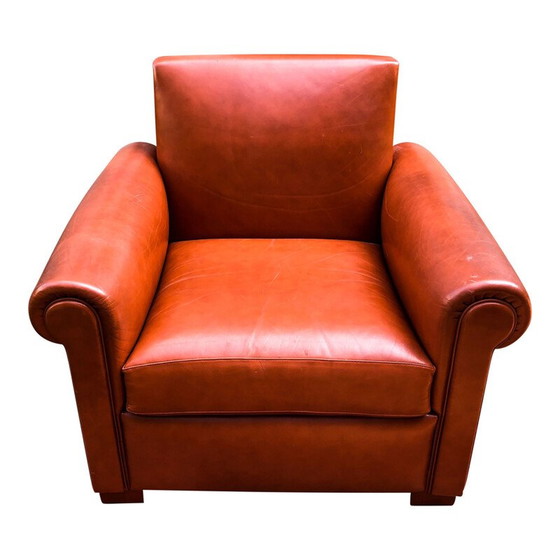 Image 1 of Vintage Beech & Leather Lounge Chair, Italian 1970s