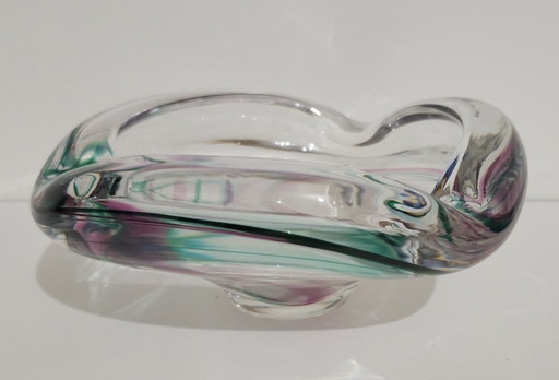 1 Glass Bowl With Purple And Green Accent