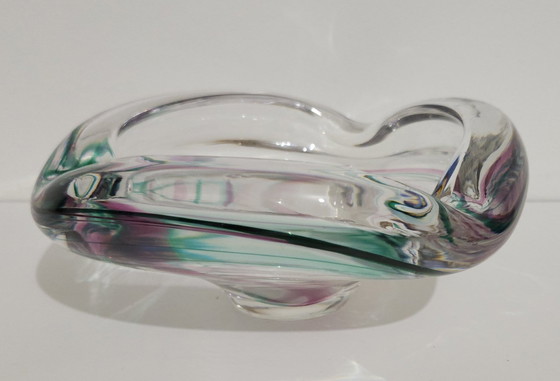 Image 1 of 1 Glass Bowl With Purple And Green Accent