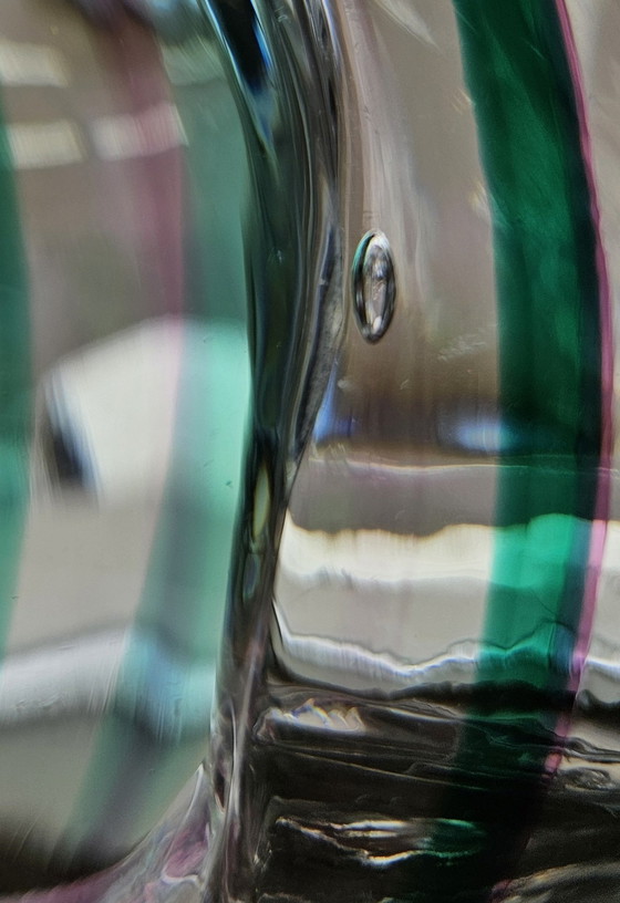 Image 1 of 1 Glass Bowl With Purple And Green Accent